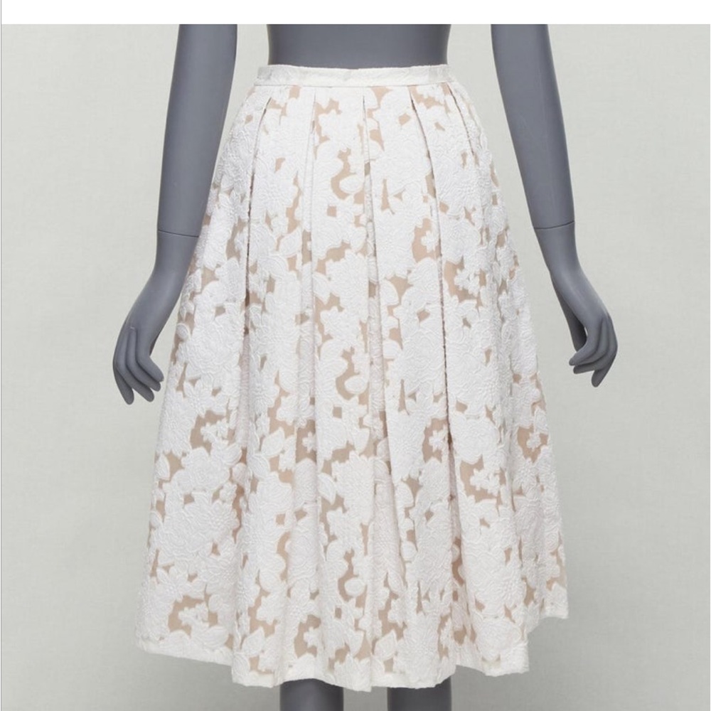 Michael Kors A-Line Skirt with Nude Underlay white beige  floral jacquard  US4